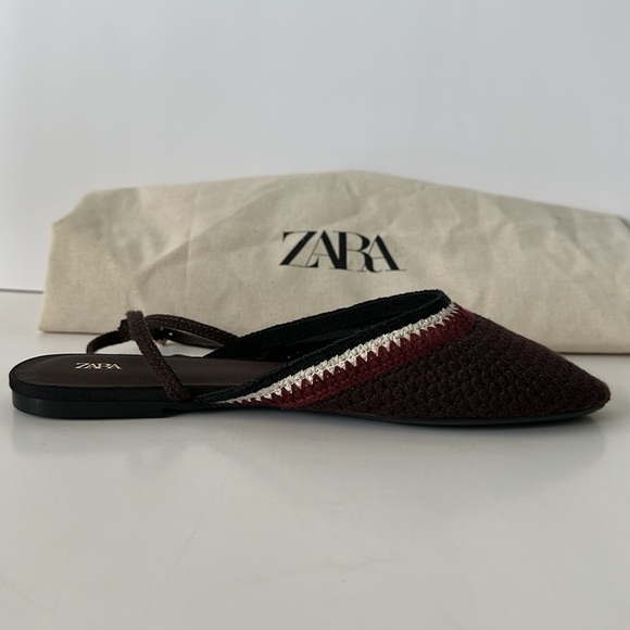 Zara Women's Burgundy and White Braided Flats - Picture 17 of 17